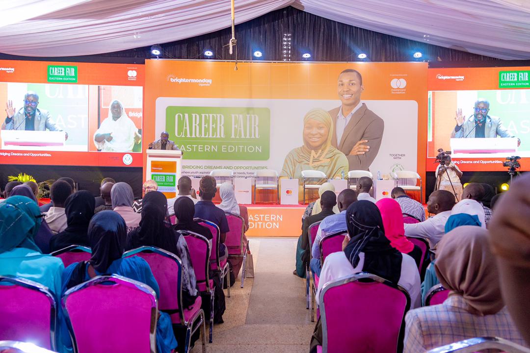 BrighterMonday Uganda and Mastercard Foundation hosting a large youth career fair in Mbale, demonstrating practical upskilling and job-readiness training.